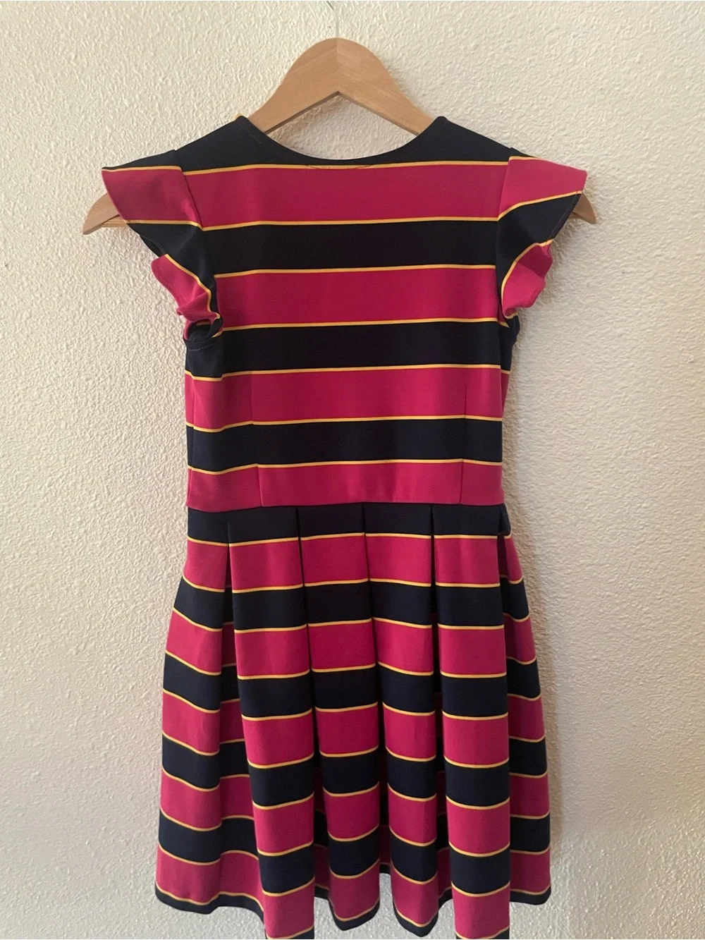 Polo by Ralph Lauren Pink Blue Yellow Striped Fit-and-Flare Dress Size M Flutter